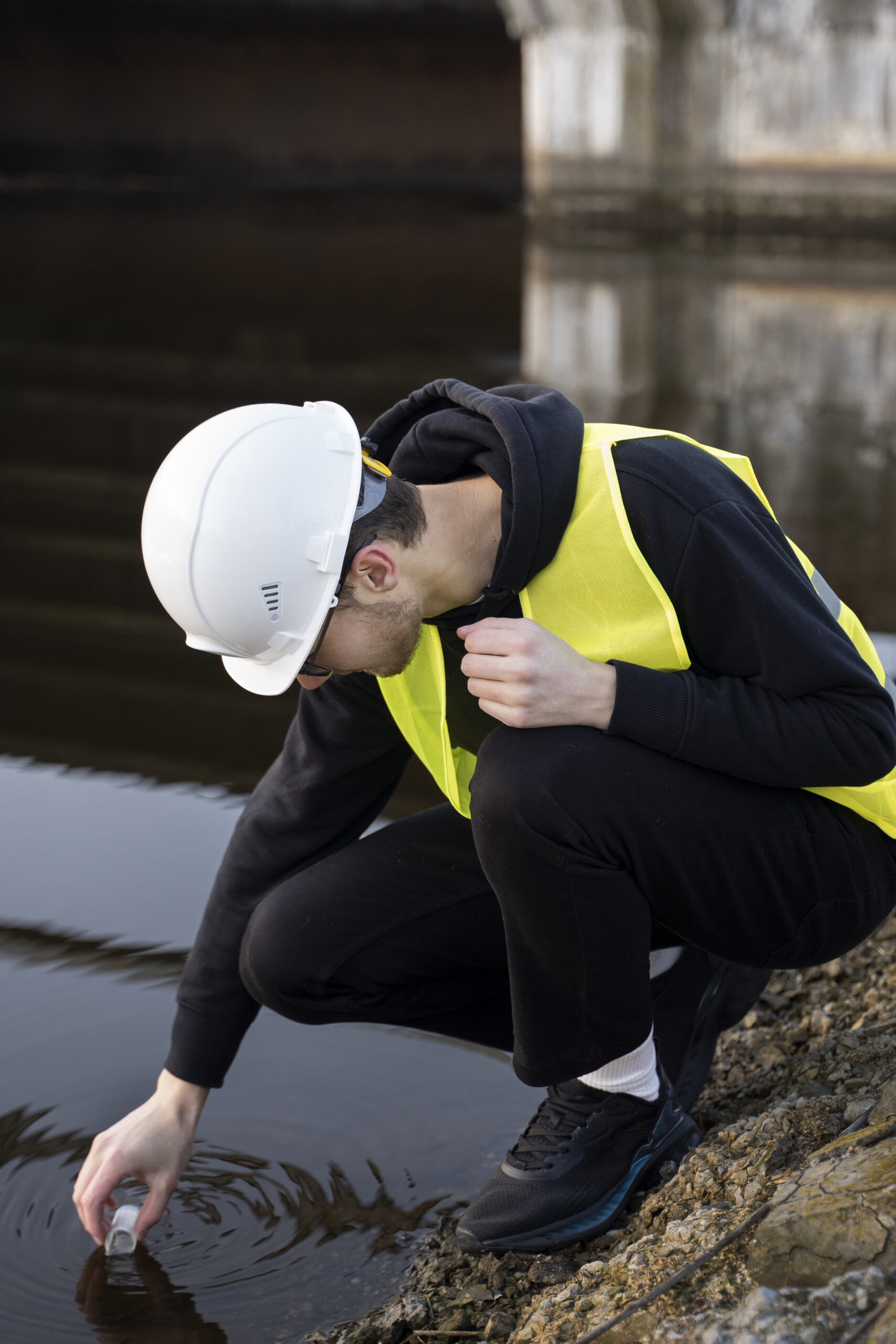 full-shot-engineer-taking-water-sample